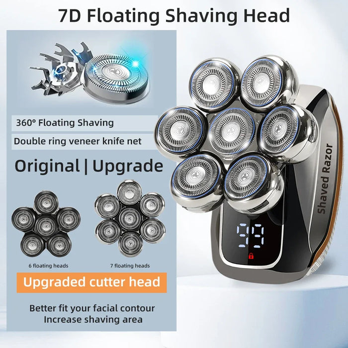 7D Electric Head Shaver for Bald Men High Quality Electric Men's Grooming Kit Cordless Waterproof LCD Head Shavers Rechargeable