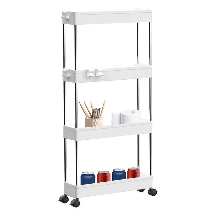 Rolling Utility Cart Bathroom Cart On Wheels Slim Utility Bathroom Mobile Shelving Cart Multi-Layer Storage Trolley For Kitchen