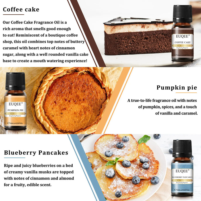 EUQEE 6PCS Fragrance Oils Gift Set  - Pumpkin Pie, Coconut Cream,Coffee Cake, Blueberry Pancakes,Snickerdoodle,Caramel Pumpkin