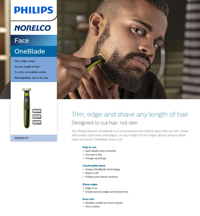 Philips Norelco OneBlade Rechargeable Hybrid Electric Trimmer and Shaver QP2630 Original Packing