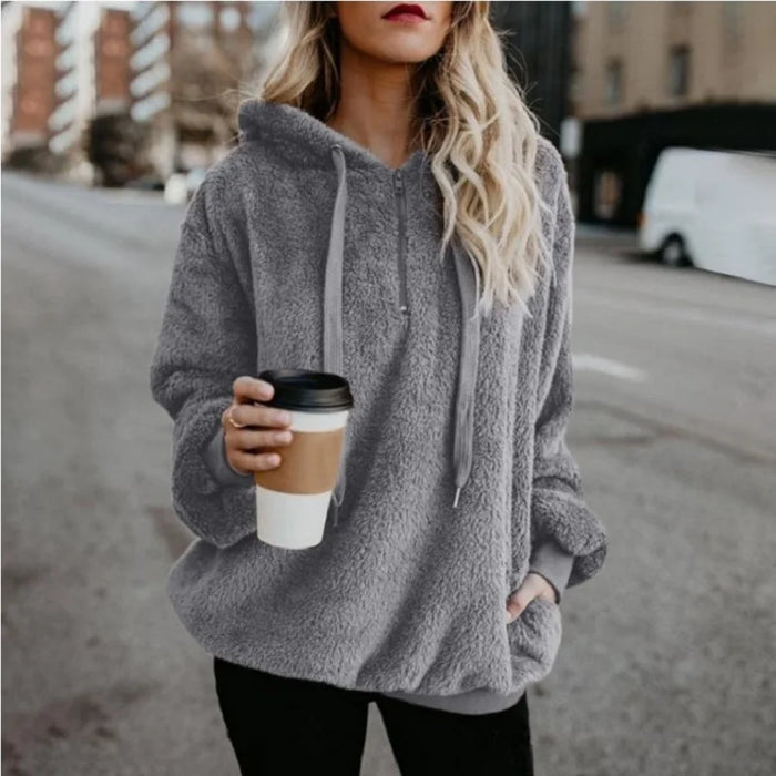 Fashion Trend Long-sleeved Hooded Solid Color, Women's Sweater Coat