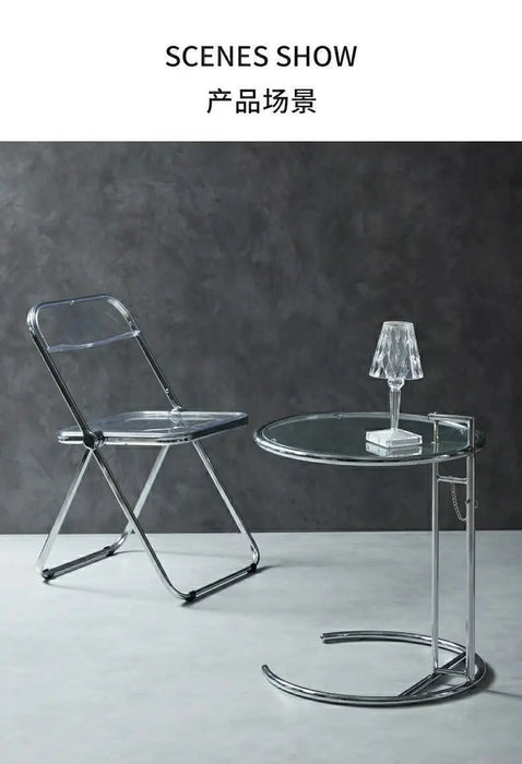 Transparent Tables Glass Creative Lift Coffee Table Simple Sofa Tables Nordic Designer C-Shaped Table Geometric Round Table