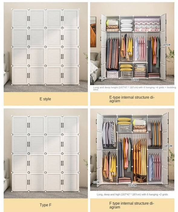 Multifunction Home Bedroom Furniture Simple Wardrobe Assembly Plastic Storage Dressing Small Clothe Cabinet Cloth Partition Rack