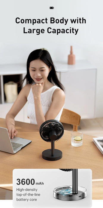 Vissko USB Desk Fan Strong Airflow & Quiet Operation Five-Speed Wind Mini Table Fan 3600mAh Angle Adjustable for Office Bedroom