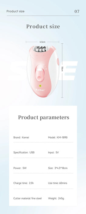 Kemei Epilator Man Women Electric Lady Body Hair Remover Removal Shaver Leg Armpit Face Hair Depilatory Rechargeable 2 Speeds