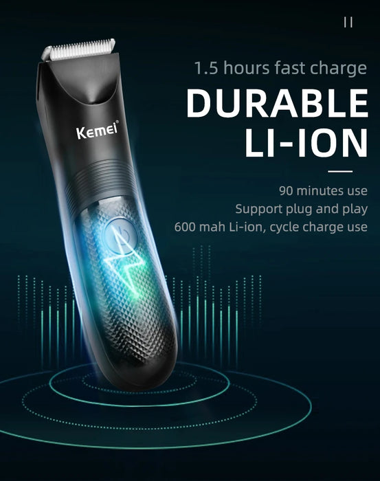 Kemei Electric Hair Clipper Professional Sensitive Area Haircuts Machine IPX7 Waterproof Body Trimmer with Charging Base KM-1838