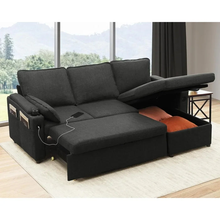 Sofa Bed,Pull Out 2 in 1 Sectional Sleeper Sofas Couches with Storage,USB Cup Holder,Pullout Sectional Couches,Living Room Sofa