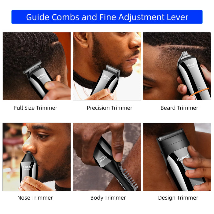 Kemei Waterproof 11 in 1 Men's Grooming Kit Electric Beard Trimmer Cordless Razor Hair Clippers Rechargeable Nose Trimmer