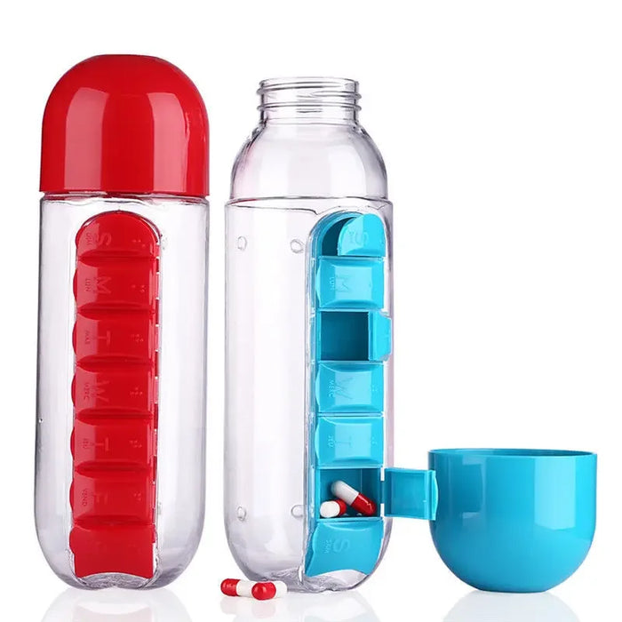 2 in 1 600ml 7 Grids Pill Boxes Organizer Drinking Bottles Medicine Box Water Cup Sports Plastic Water Bottle Combine Daily