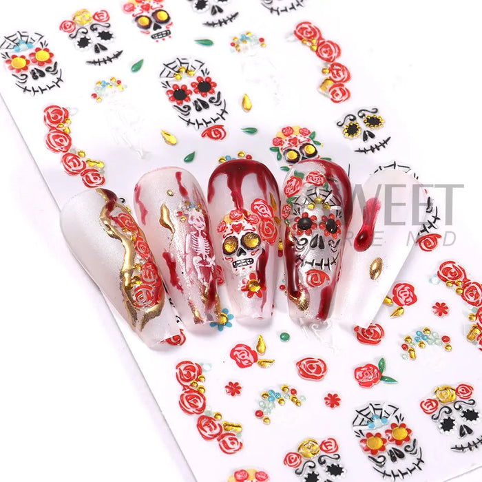 5D Halloween Nail Art Sticker Skull Sliders Head Flower Decals Nails  Anime Design Holiday Decorations For Manicure Accessories