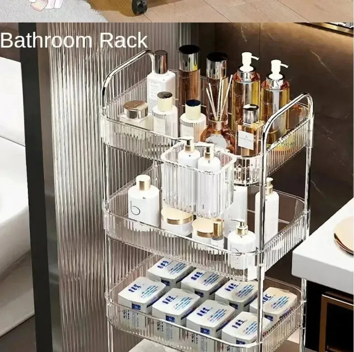 Light Luxury Storage Rack Trolley 2/3/4 Layers Transparent Acrylic Rolling Cart With Removable Hanging Baskets Snacks Bookshelf