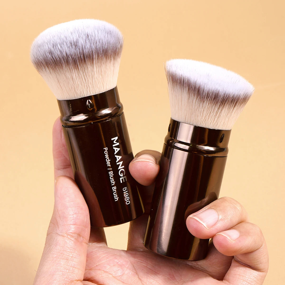 MAANGE 2PCS Retractable Foundation Makeup Brush Flat/Angle Kabuki Brush For Powder Blush Bronzer Concealer Portable Makeup Tools