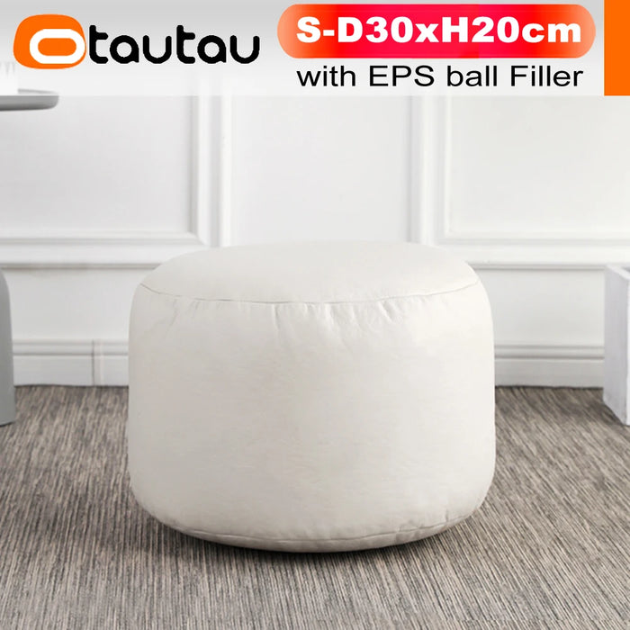 OTAUTAU Small Round Faux Leather Ottoman Stool Beanbag Pouf Footstool Stuffed Bean Bag Footrest Floor Corner Seat Puff JD004