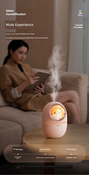 Remax Cute Pet Space Capsule Humidifier Ultra-Quiet Nano Fine Sprays USB Portable Small Night Lamp Automatic Power off Neutral