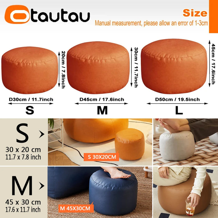 OTAUTAU Small Round Faux Leather Ottoman Stool Beanbag Pouf Footstool Stuffed Bean Bag Footrest Floor Corner Seat Puff JD004