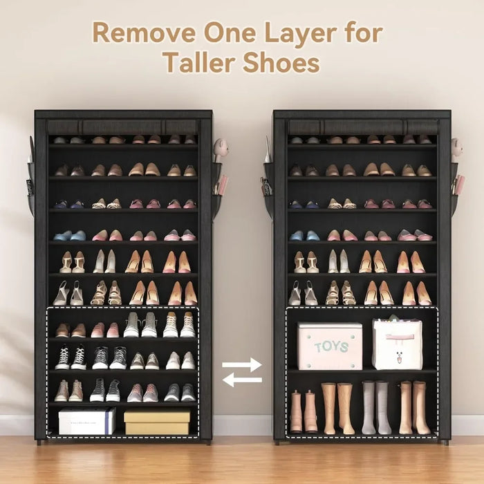 Shoerack Large Capacity Stackable Tall Shoe Shelf Storage to 50-55 Pairs Shoes and Boots Sturdy Metal Free Standing Organizer