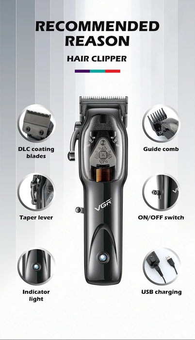 VGR Hair Clipper Professional Hair Cutting Machine Cordless Hair Trimmer Electric Barber Haircut Trimmer for Men V 653