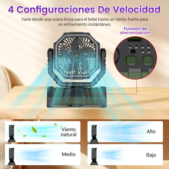 10000 mAh, ventilador portátil recargable, ventilador oscilante con gancho de rotación de 360° para tiendas de campaña, ventilad