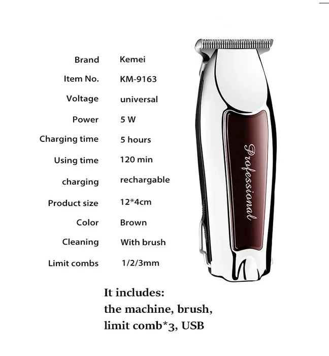 Kemei Professional Hair Cutting Machine Trimmer for Men Rechargeable Haircut Cordless Hair Clipper Electric Shaver Beard Barber