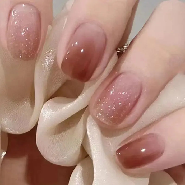 Caramel Gradient Wear Nail Piece Winter High Sense Of Pure Desire Ice Transparent Color Wear Nail Blush Removable False Nails