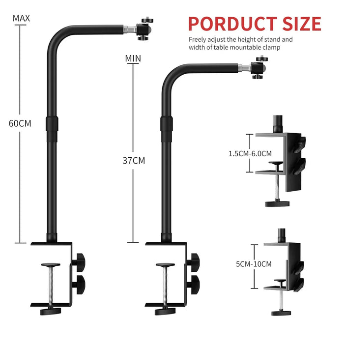 SH 50cm Desktop Flexible Metal Bracket With Ball Head Max Loading 5kg For Plate Light Projector Smartphone Camera