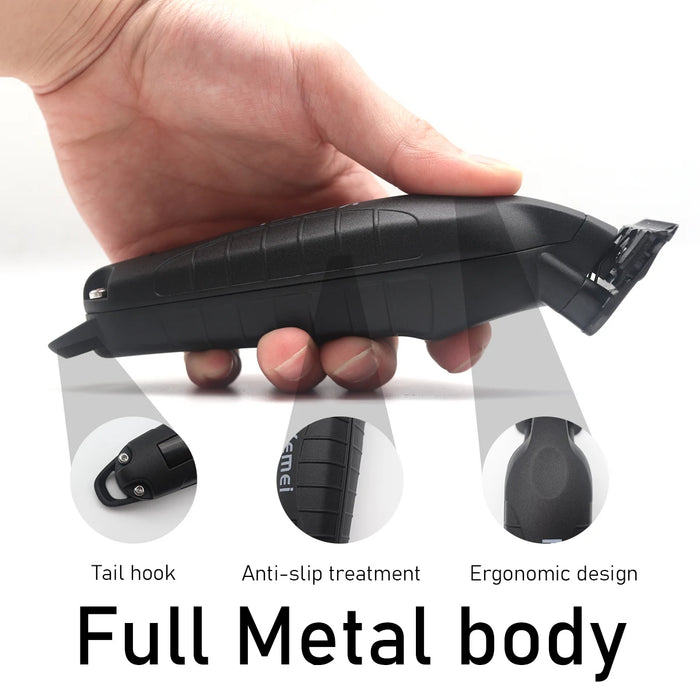 Kemei KM-2293 Professional Hair Trimmer Machine Zero Gapped Full Metal DLC T-Blade Finishing Machine USB LED Man's Hair Clipper