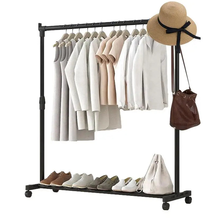 Telescopic Drying Rack Telescopic Metal Clothes Rack With Wheels Movable Easy Wheeled Hanging Clothes Rack Floor Standing