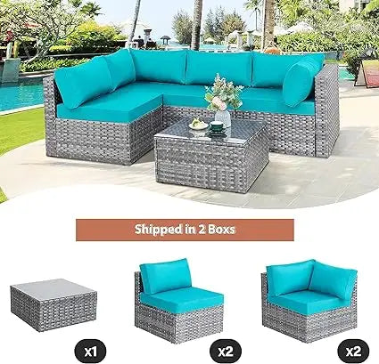 Patio Furniture Sets All-Weather Conversation Set Outdoor Wicker Sectional Sofa Chair w/ Cushion & Coffee Table,Multiple Colors