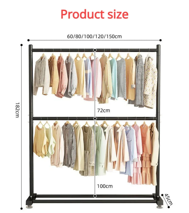 Clothing Rack Double Layers Folding Wardrobe With Wheels Placed On The Ground Living Room Shelf Home Furniture Drying Coat Rack