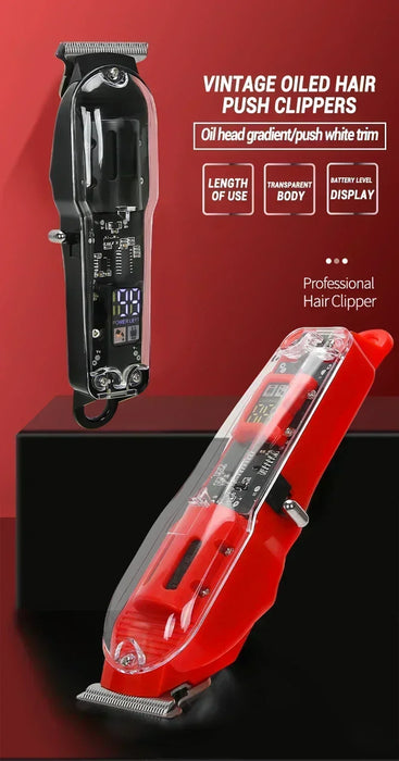 Powerful Hair Clipper with Digital Display Rechargeable Electric Retro Oil Head Electric Fader Hair Salon Professional Scissors