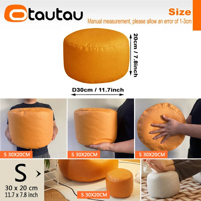 OTAUTAU Small Round Faux Leather Ottoman Stool Beanbag Pouf Footstool Stuffed Bean Bag Footrest Floor Corner Seat Puff JD004