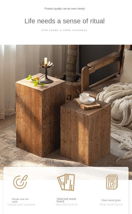 Wuli Retro Living Room Sofa Corner Table Solid Wood Small Square Table Wabi-sabi Style Coffee Table Wooden Pier Ornaments 2024