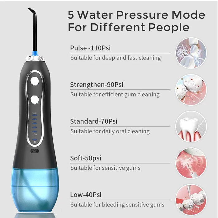 KinseiBeauty Water Flosser Dental Oral Irrigator Teeth Whitenin Portable Dental Flosser USB Rechargeable 5 Modes 300ml Tank