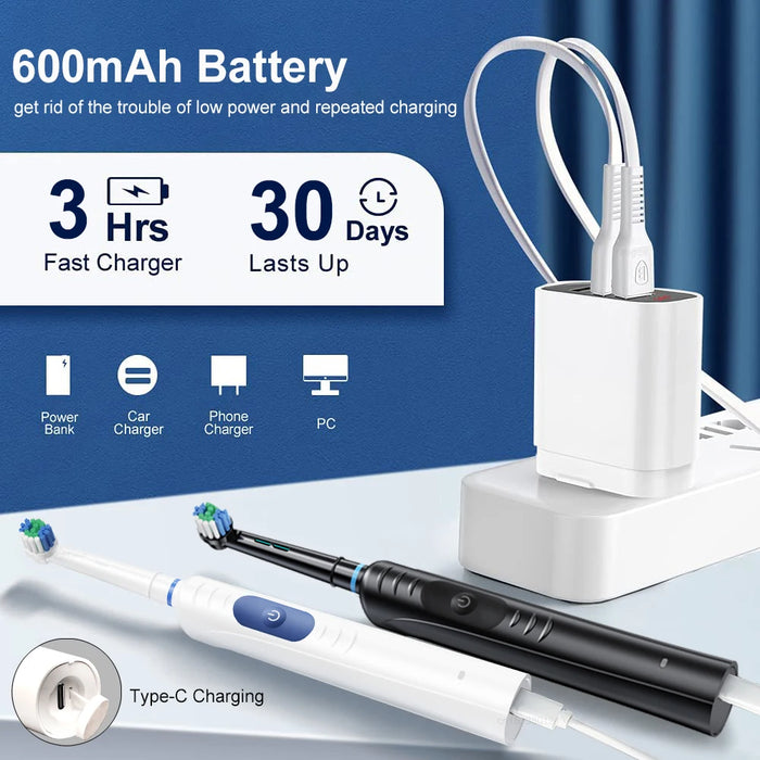 Electric Toothbrush Rechargeable Rotating Fully Automatic Toothbrush for Adult Teeth Whitening Electric Toothbrush with 8 Heads