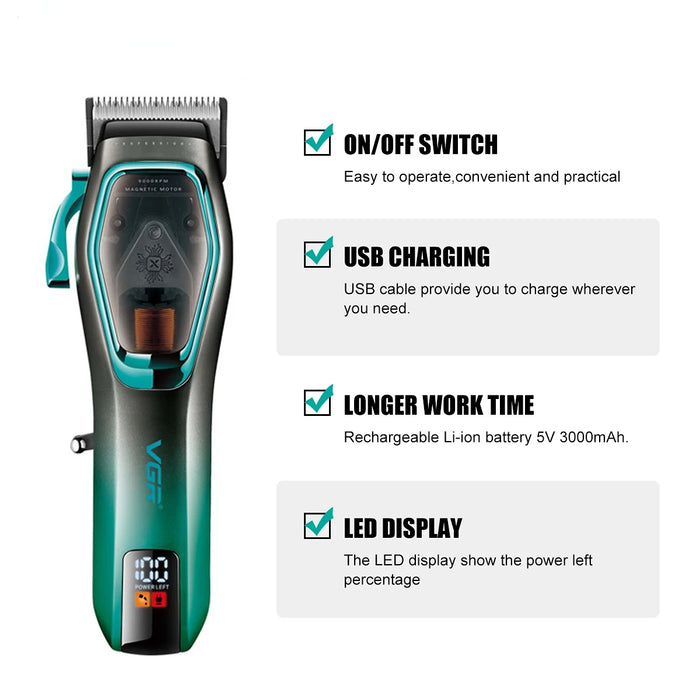 VGR Hair Trimmer Professional Hair Clipper Rechargeable Haircut Machine 9000 RPM Hair Clipper Cordless Trimmer for Men V-674