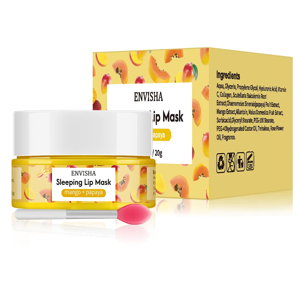 ENVISHA Mango Lip Sleep Mask Night Sleeping Maintenance Moisturizing Fade Lip Lines Nourishing Lip Balm Skin Care Beauty Health
