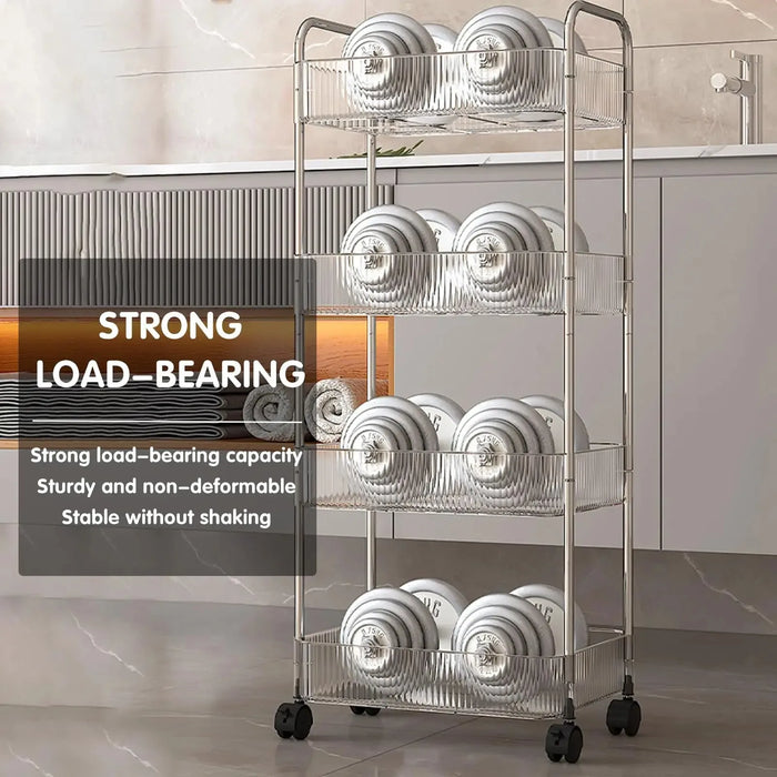 Light Luxury Storage Rack Trolley 2/3/4 Layers Transparent Acrylic Rolling Cart With Removable Hanging Baskets Snacks Bookshelf