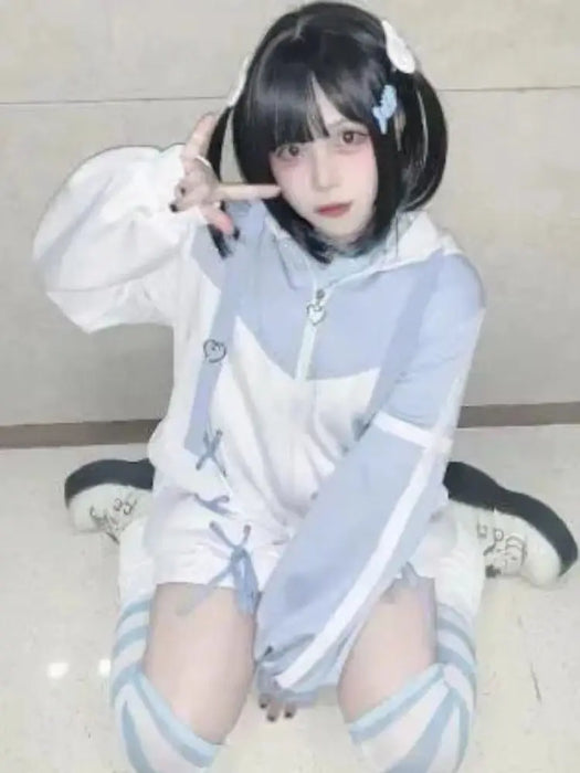 Japanese Kawaii Clothing Harajuku Goth Sweet Stitch Long Sleeved Top Anime Hoodie Cute Oversized Zipper Hooded Sweatshirt Women