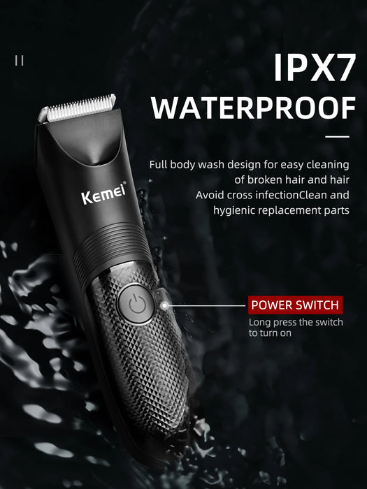 Kemei Electric Hair Clipper Professional Sensitive Area Haircuts Machine IPX7 Waterproof Body Trimmer with Charging Base KM-1838