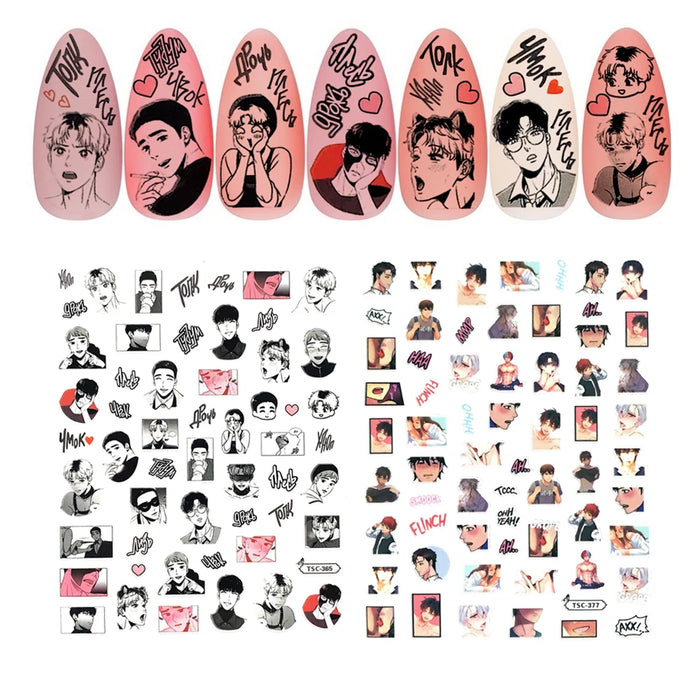 TSC-407 TSC-330 The Love Story of Two Handsome Korean Cartoons  DIY 3D Back glue Nail Art Stickers Decals Sliders