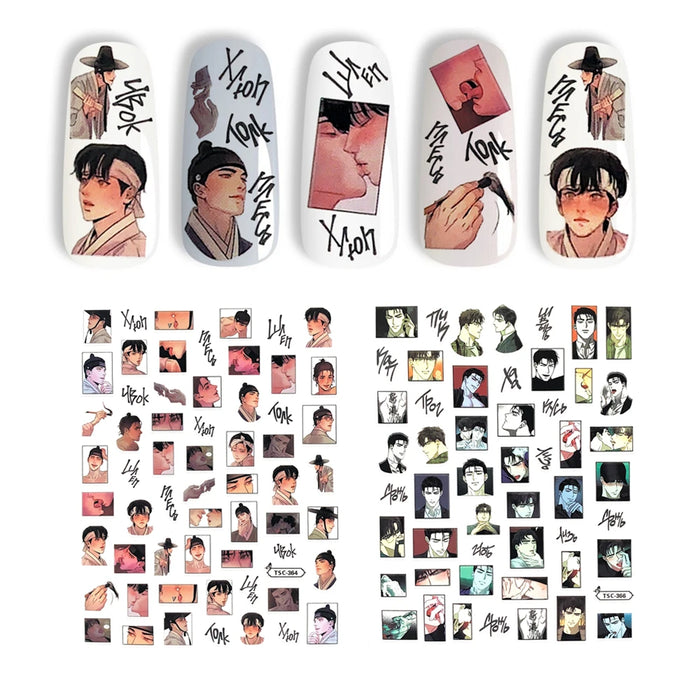 TSC-407 TSC-330 The Love Story of Two Handsome Korean Cartoons  DIY 3D Back glue Nail Art Stickers Decals Sliders