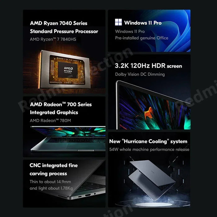 2023 Xiaomi Laptop Redmi Book Pro 15  Ryzen R5-7640HS/R7-7840HS AMD 780M/760M 16G RAM 512G/1T 15.6Inch 3.2K 120Hz  Mi Notebook