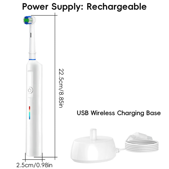 Smart Wireless Charging Rotating Electric Toothbrush, Rechargeable Electric Rotary Toothbrush Compatible with Oral B Brush Head