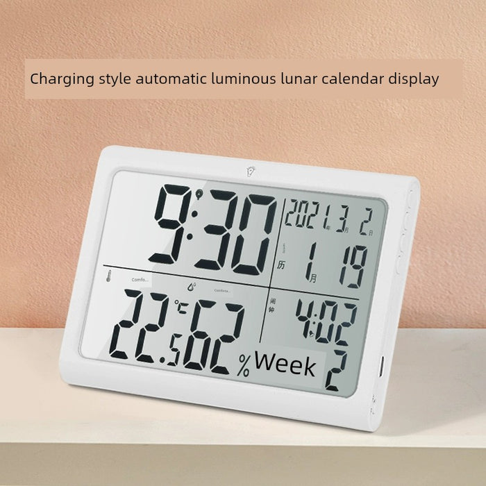 Charging Thermometer Indoor Home Precision High Precision Electronic Hygrometer Psychrometer Display Time Alarm Clock