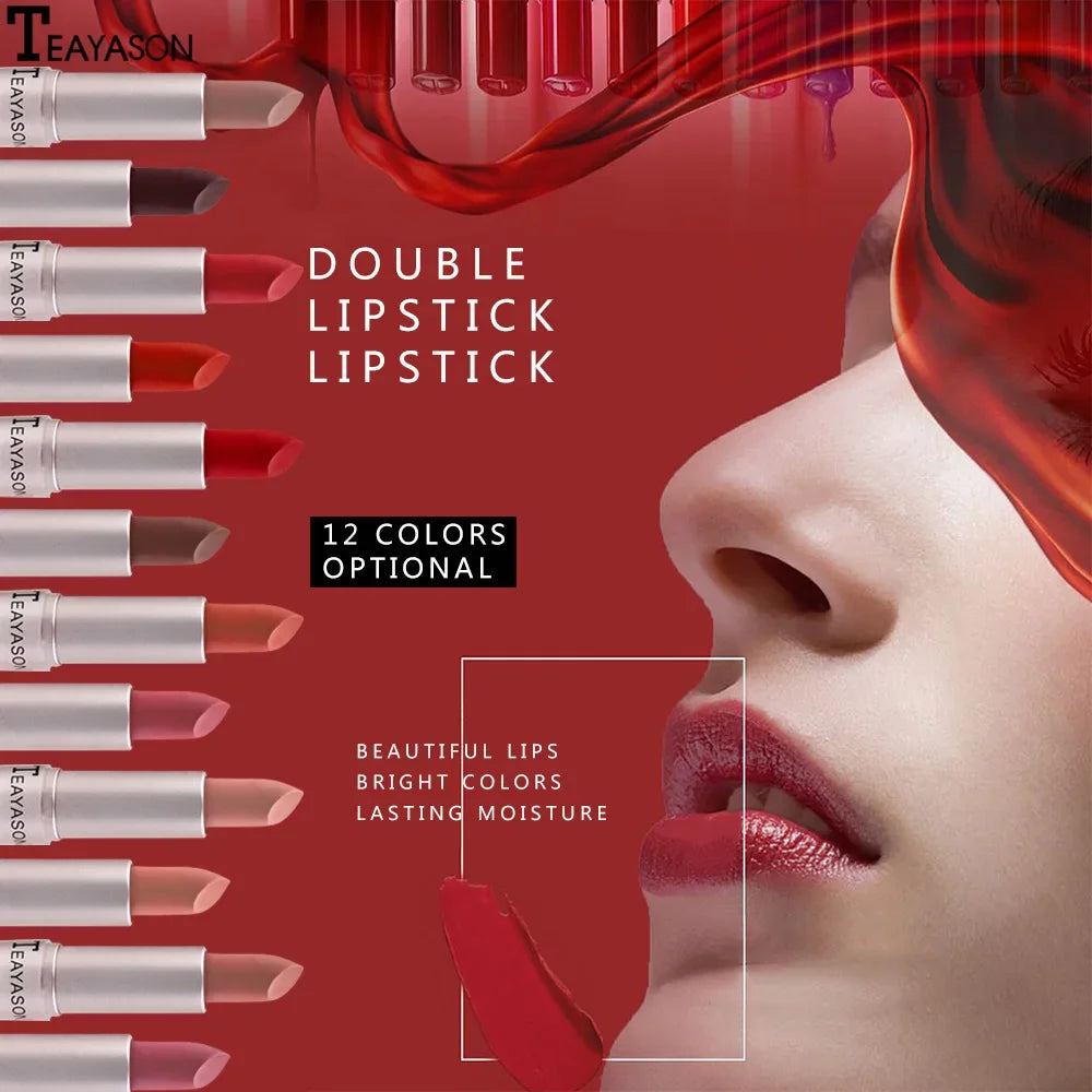 1PC Pink Matte Lipstick Waterproof Long-Lasting Moisture 2-in-1 Lip Tint Sexy Lip Gloss Lip Makeup for Women