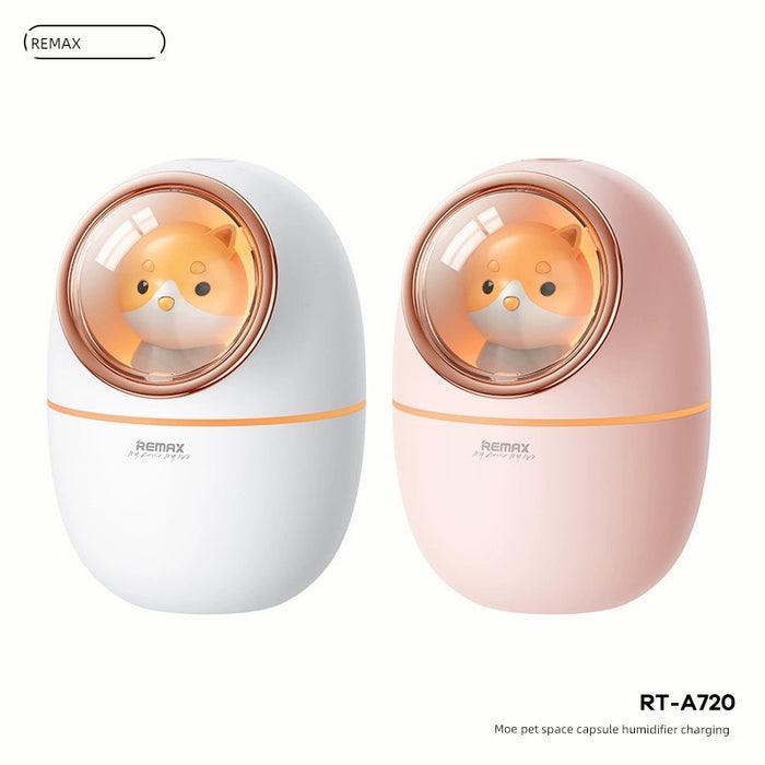 Remax Cute Pet Space Capsule Humidifier Ultra-Quiet Nano Fine Sprays USB Portable Small Night Lamp Automatic Power off Neutral