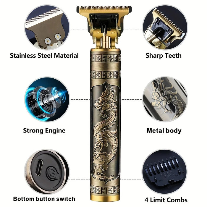 Digital Display Stainless Steel Cutter Head Professional T9 Hair Trimmer Metal Body Men's Electric Shaver Men's Barber Machine