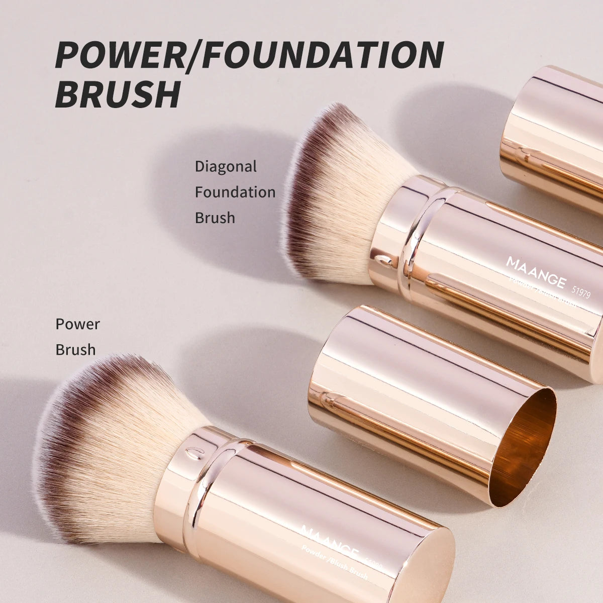 MAANGE 2PCS Retractable Foundation Makeup Brush Flat/Angle Kabuki Brush For Powder Blush Bronzer Concealer Portable Makeup Tools