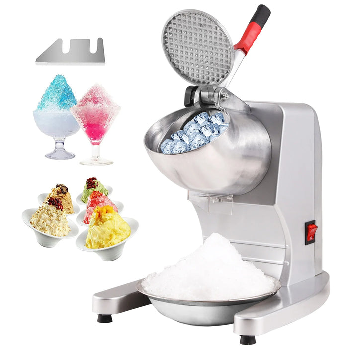 VEVOR Ice Crushers Machine,220lbs Per Hour Electric Snow Cone Maker w/4 Blades,Stainless Steel Shaved Ice Machine w/Cover & Bowl