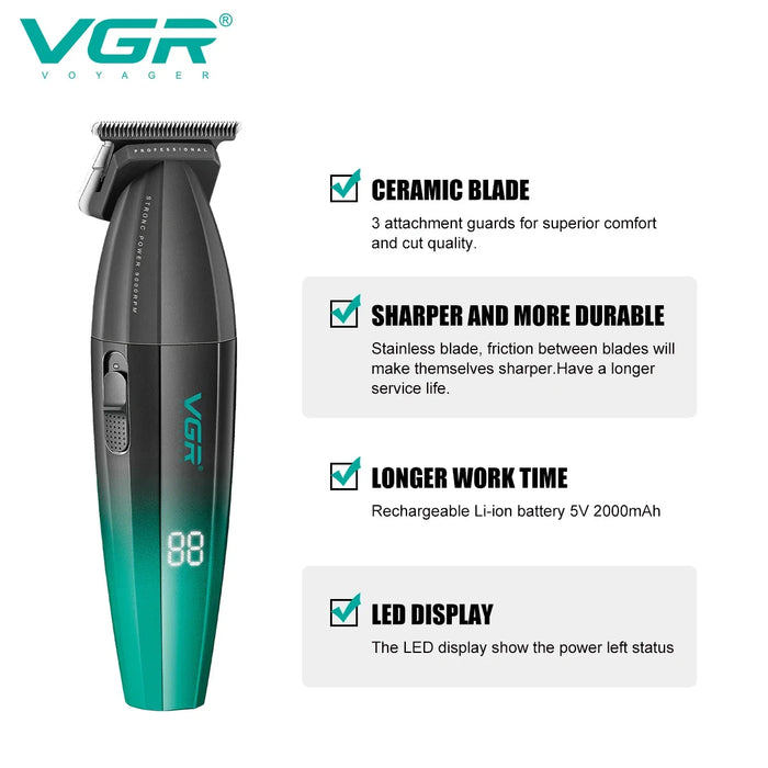 VGR Hair Clipper Professional Hair Cutting Machine Barber Rechargeable Hair Trimmer Metal Haircut Machine Clipper for Men V-906